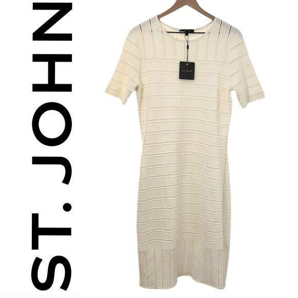 $995 ST JOHN NWT Designer Neutral Cream White Knit Lined Dress – Size 8 - Picture 4 of 10